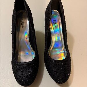Silver Slipper Black Glitter Heels